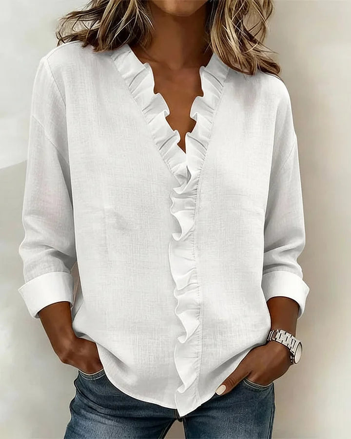 Indy - Blouse chic à col en V à volants