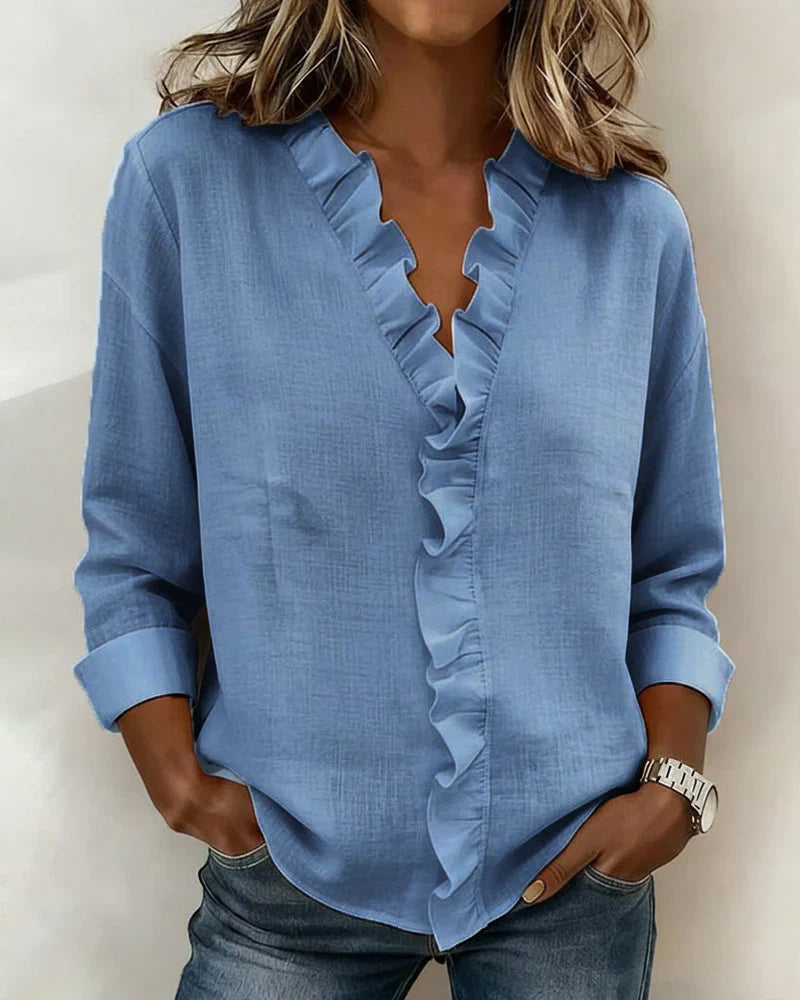 Indy - Blouse chic à col en V à volants